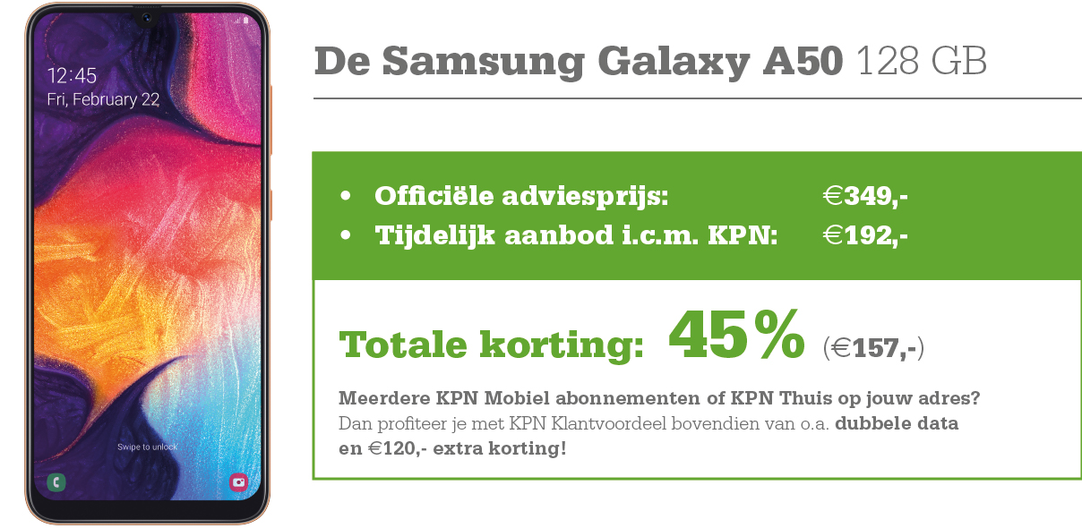 Koop de A50 nu met 45% korting bij Telecombinatie