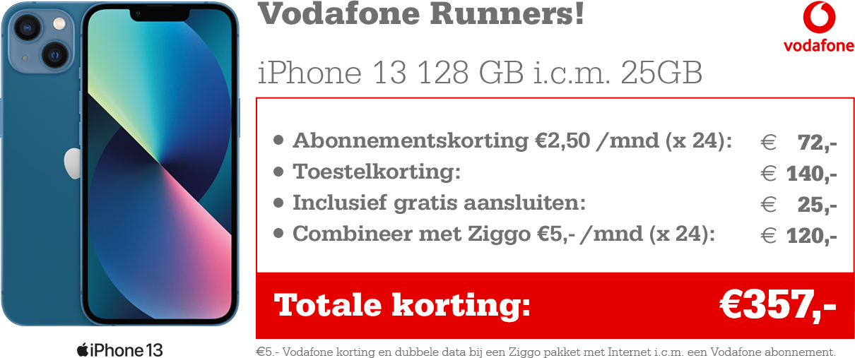 tegel Voorwaarde Inheems Vodafone Runners: tijdelijke aanbiedingen met de iPhone 13 en Galaxy S21! |  Telecombinatie