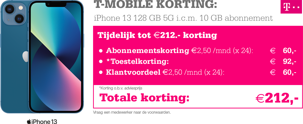 iPhone 13, nu extra korting icm T-Mobile abonnement