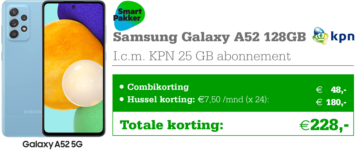 KPN Samsung Galaxy A52 5G €228,- korting