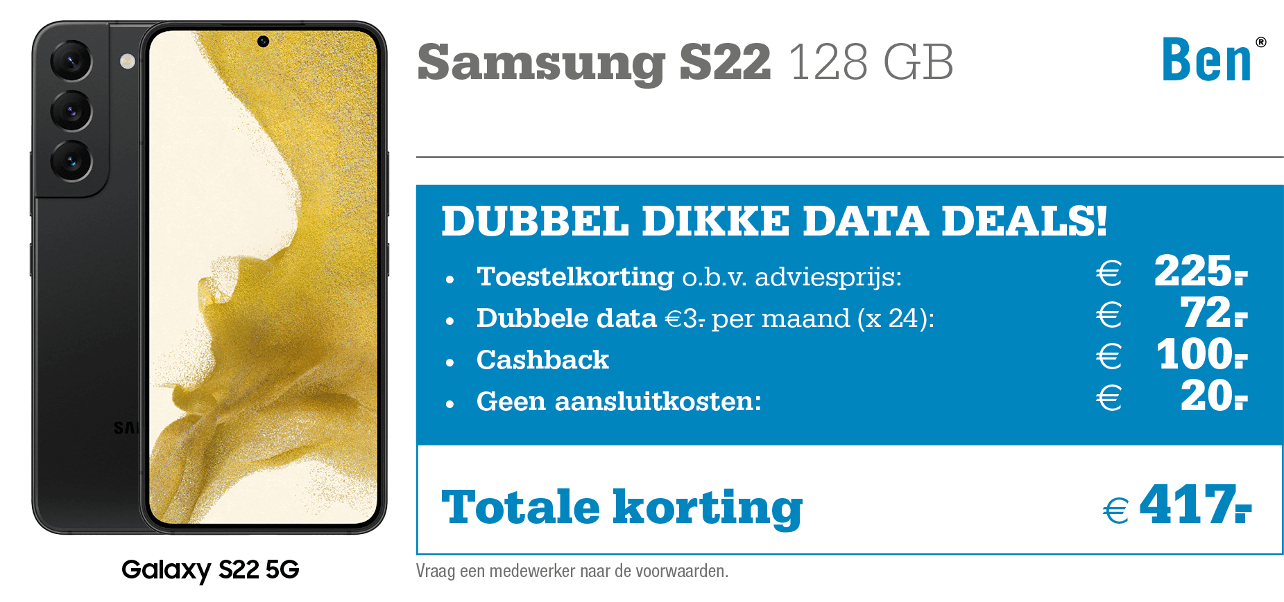 Samsung Galaxy S22 met korting Ben aanbieding