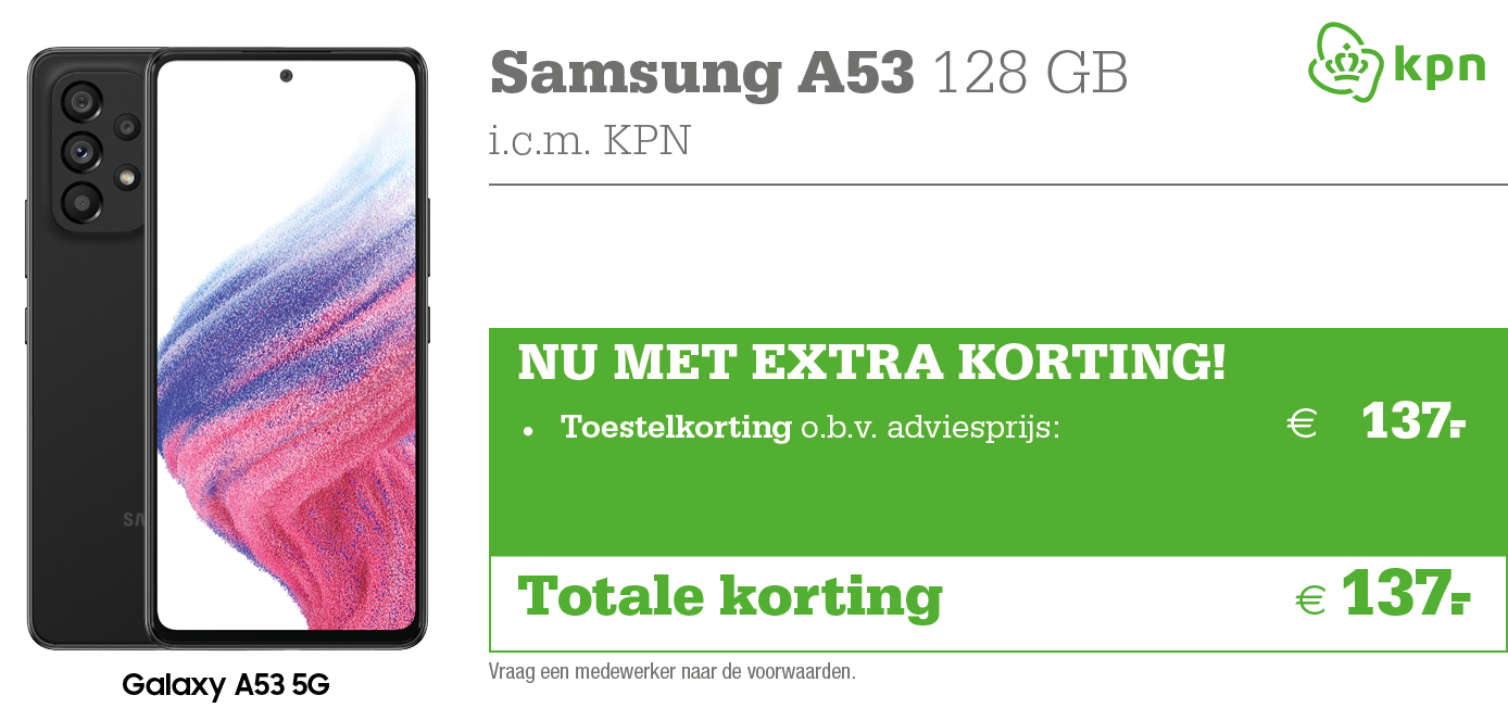 KPN Samsung Galaxy A53 aanbieding met extra korting