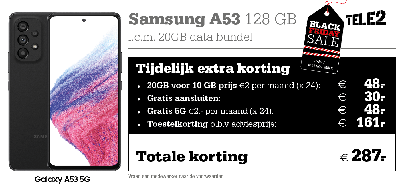 Kortingstabel Black Friday Tele2 A53