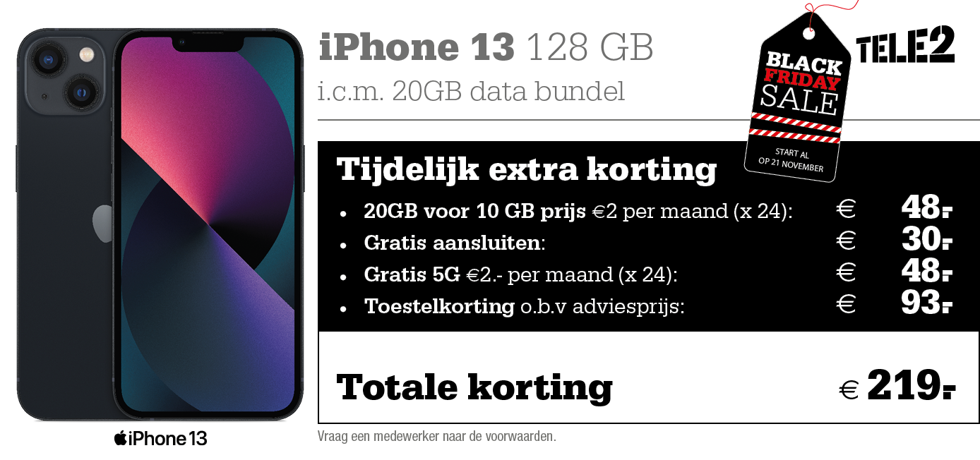 Kortingstabel Black Friday Tele2 iPhone 13