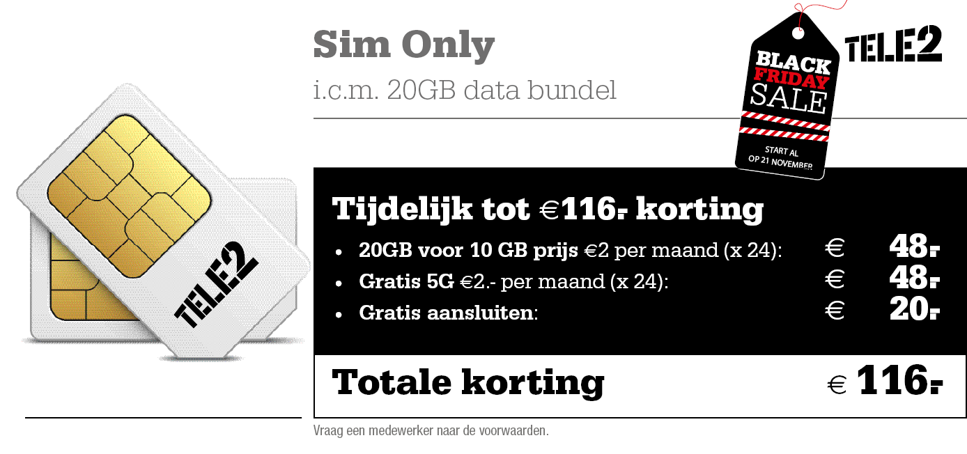 kortingstabel black friday Tele2 Sim Only