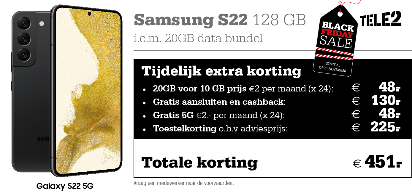 Kortingstabel Black Friday Tele2 S22