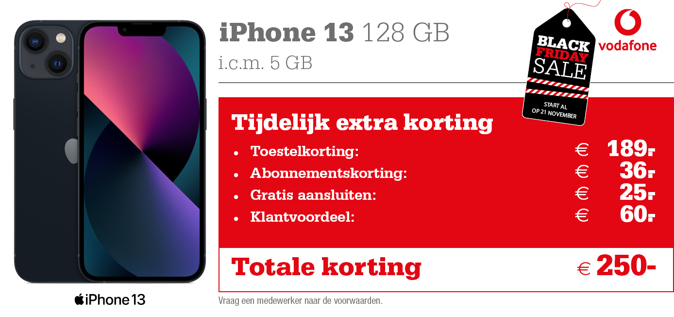 Kortingstabel Black Friday Vodafone iPhone 13