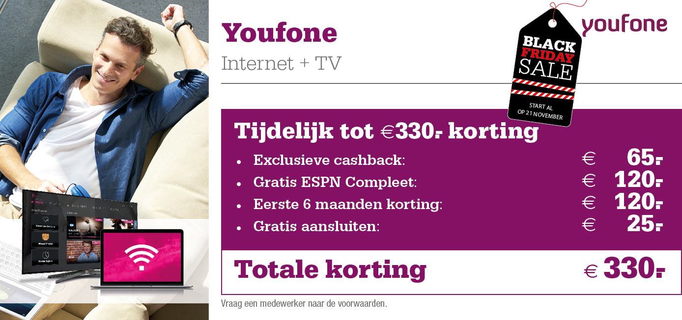 kortingstabel black friday Youfone Internet TV