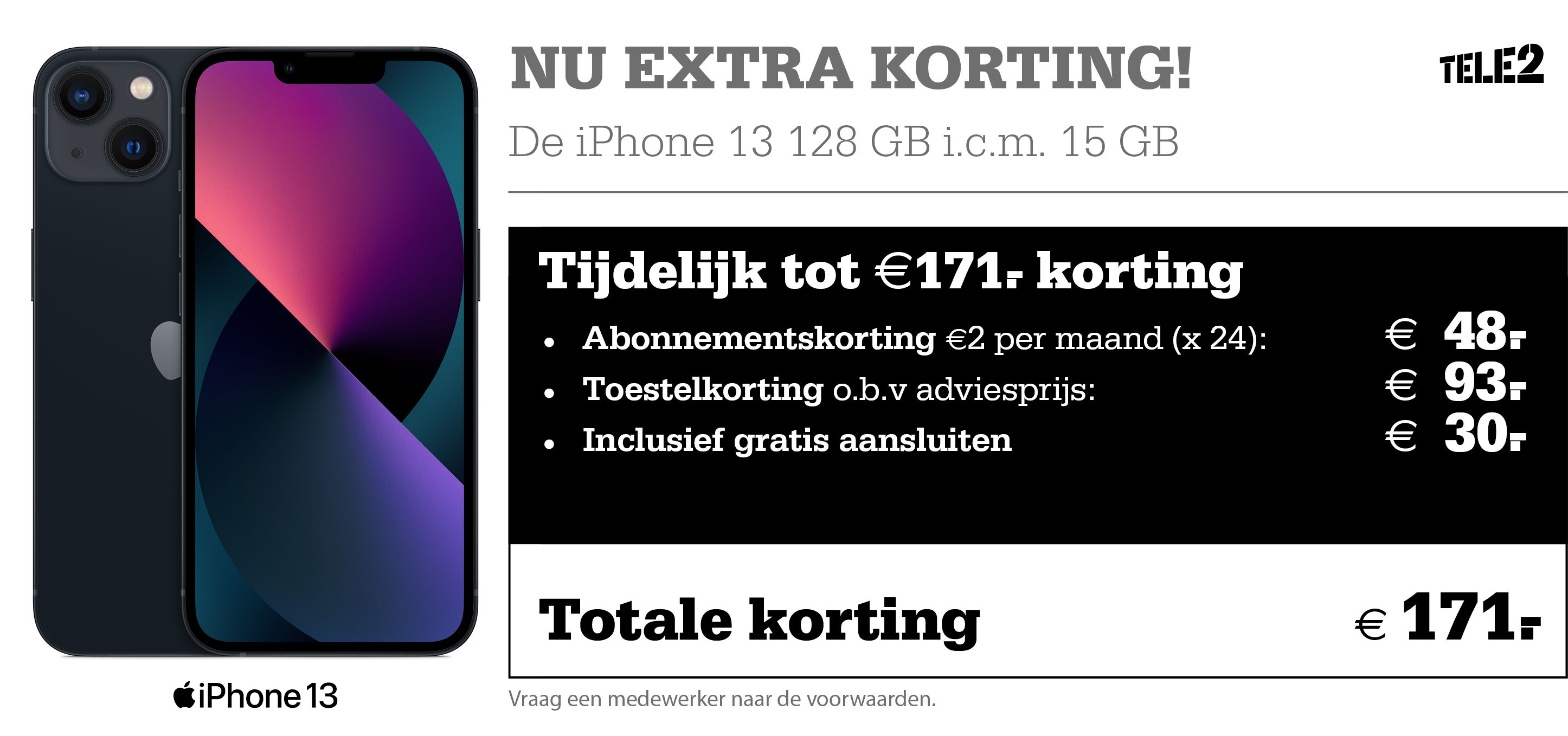 Profiteer bij Telecombinatie nu van extra voordeel op Tele2-Mobiel! Want je profiteert tijdelijk van extra scherpe prijzen, zoals €2,- korting per maand en extra data!