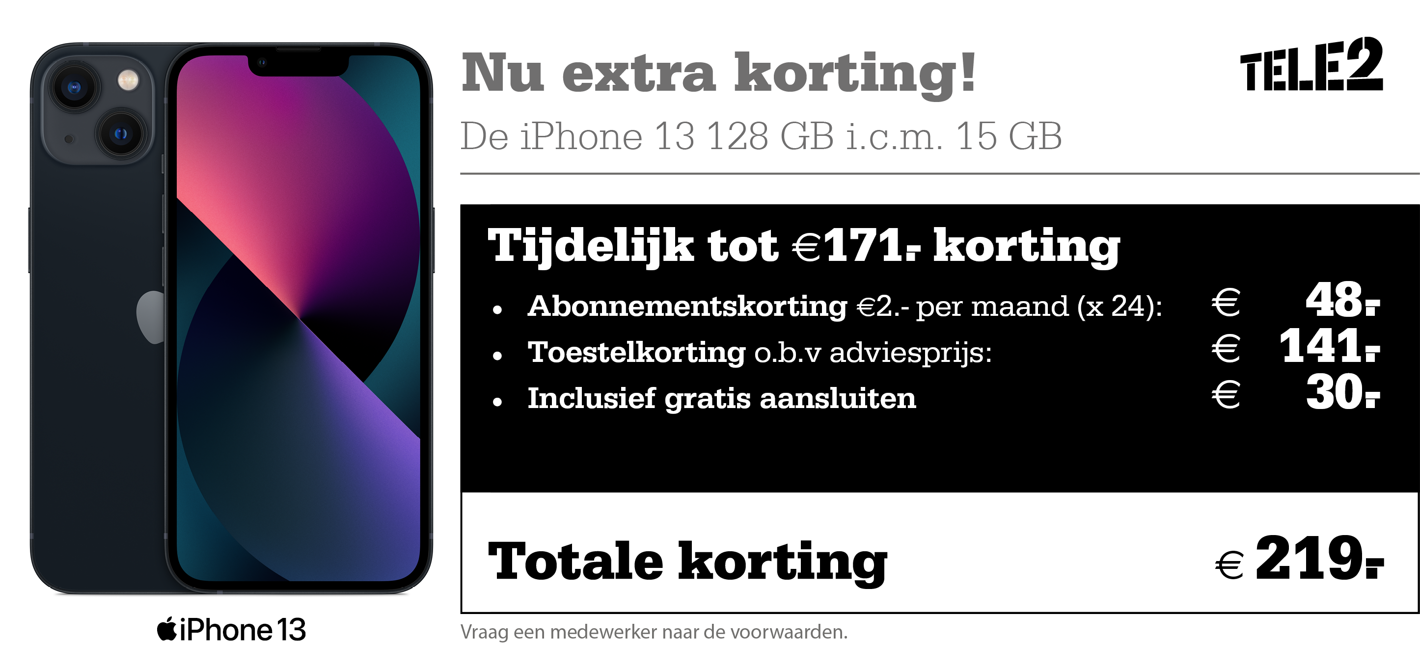 Profiteer bij Telecombinatie nu van extra voordeel op Tele2-Mobiel! Want je profiteert tijdelijk van extra scherpe prijzen, zoals €2,- korting per maand en extra data!