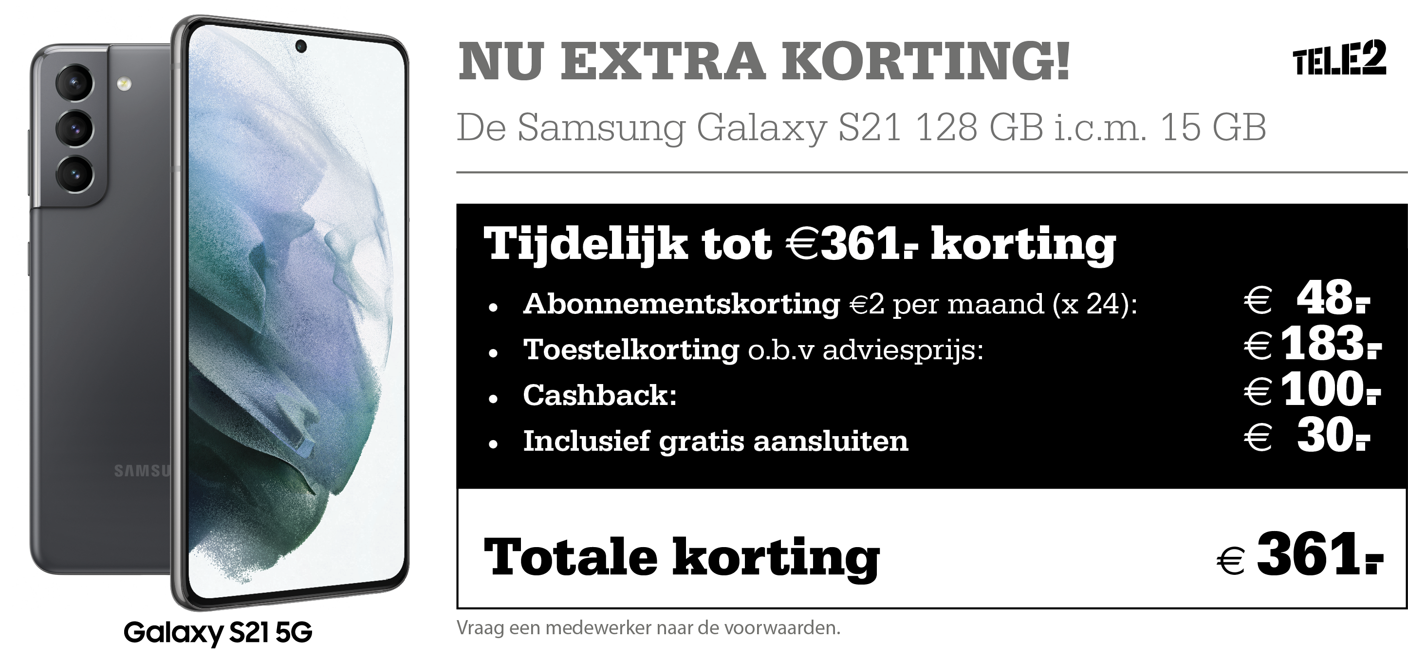 Profiteer bij Telecombinatie nu van extra voordeel op Tele2-Mobiel! Want je profiteert tijdelijk van extra scherpe prijzen, zoals €2,- korting per maand en extra data!