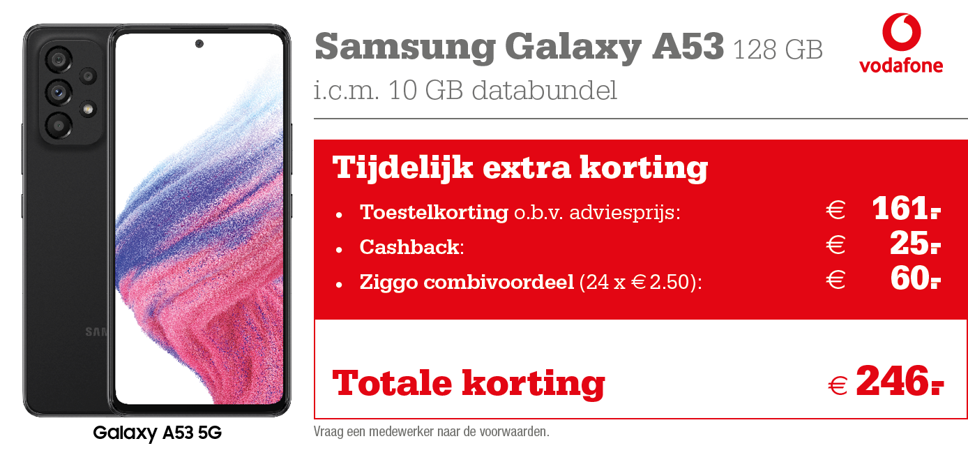 Vodafone Samsung A53 kortingstabel 
