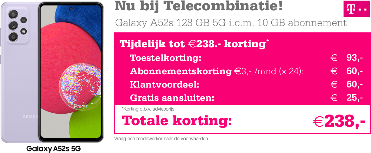 Telecombinatie Galaxy A52s T-Mobile 238 korting
