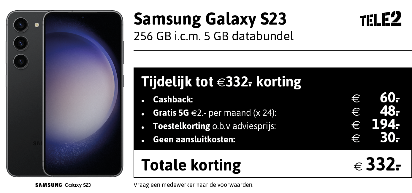 Samsung Galaxy S23 korting met Tele2