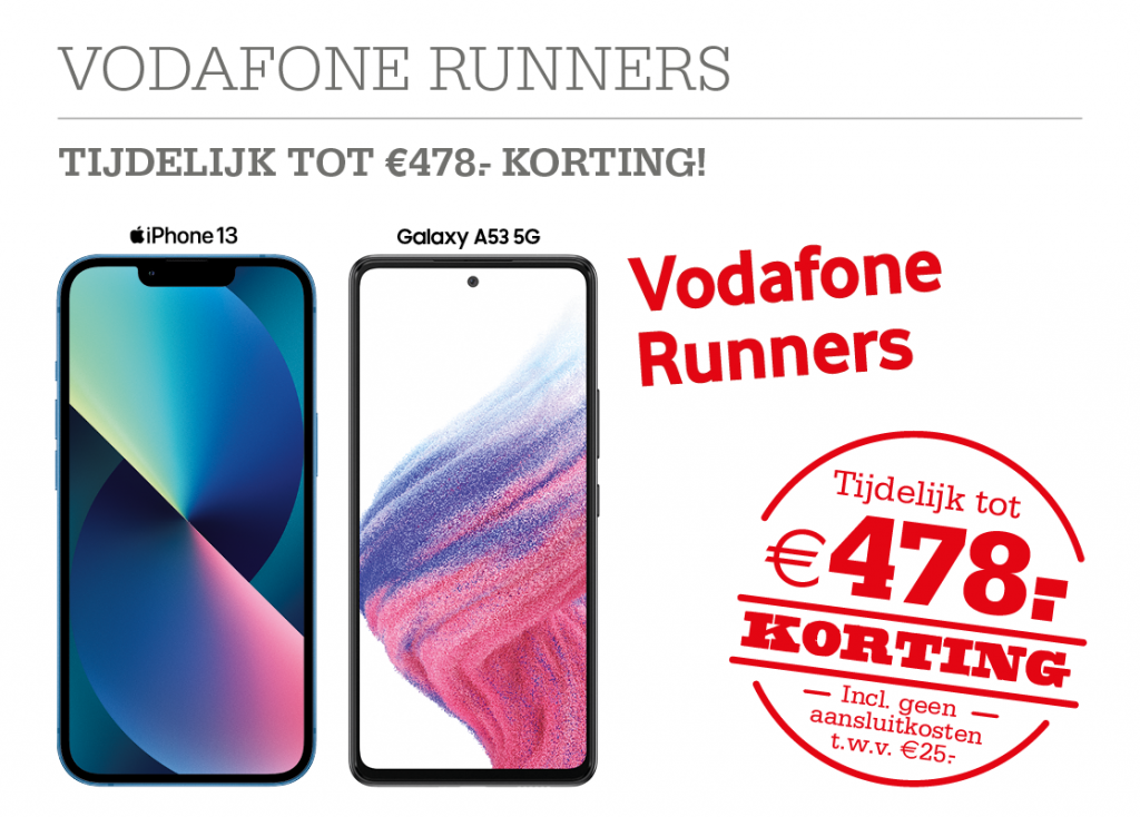 Vodafone Runners: Extra korting op de Samsung Galaxy A53, iPhone 13 en Sim Only!