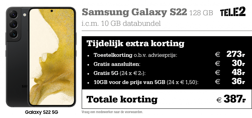 Kortingstabel Tele2 Samsung Galaxy S22