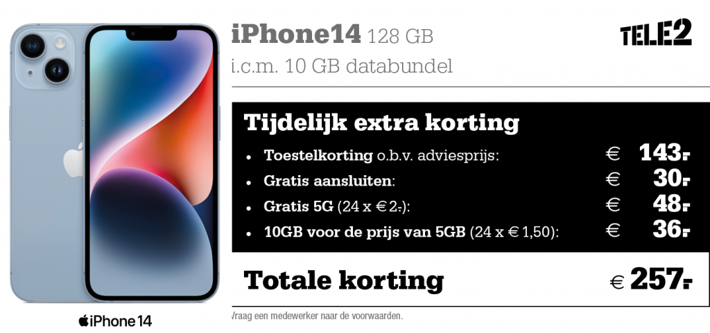 Kortingstabel Tele2 iPhone 14