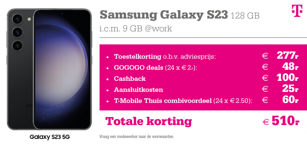 Kortingstabel T-Mobile @ work Samsung S23