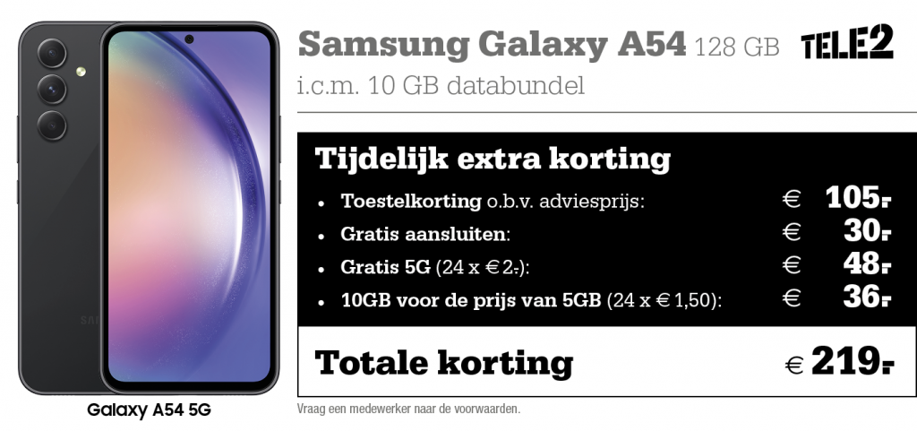 Kortingstabel Tele2 Samsung Galaxy A54