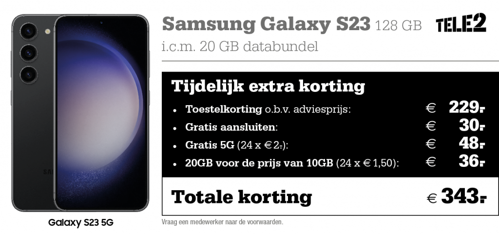 Kortingstabel Tele2 Samsung Galaxy S23