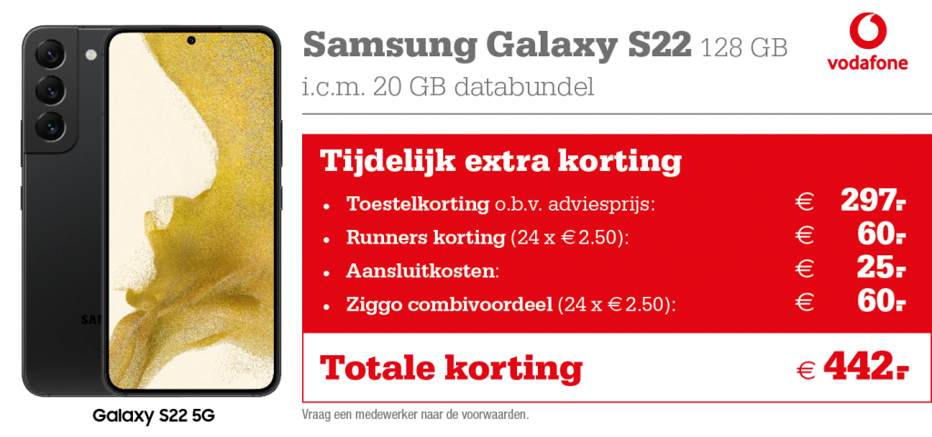 Kortingstabel Vodafone Samsung Galaxy S22