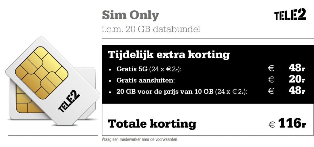 Kortingstabel Tele2 sim only