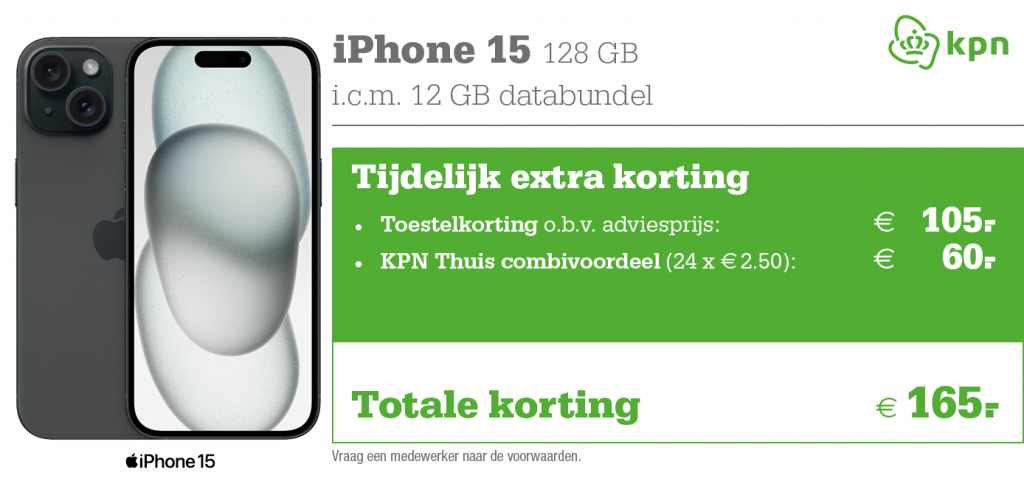Kortingstabel iPhone 15 KPN