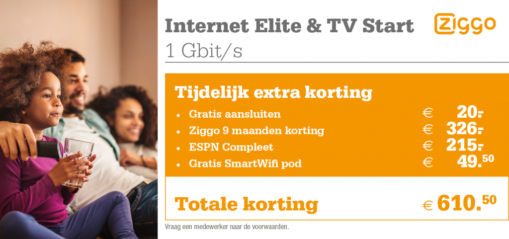 Kortingstabel Ziggo internet en tv