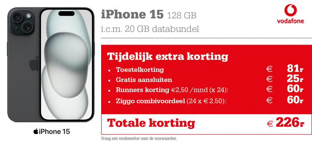 Kortingstabel iPhone 15 Vodafone