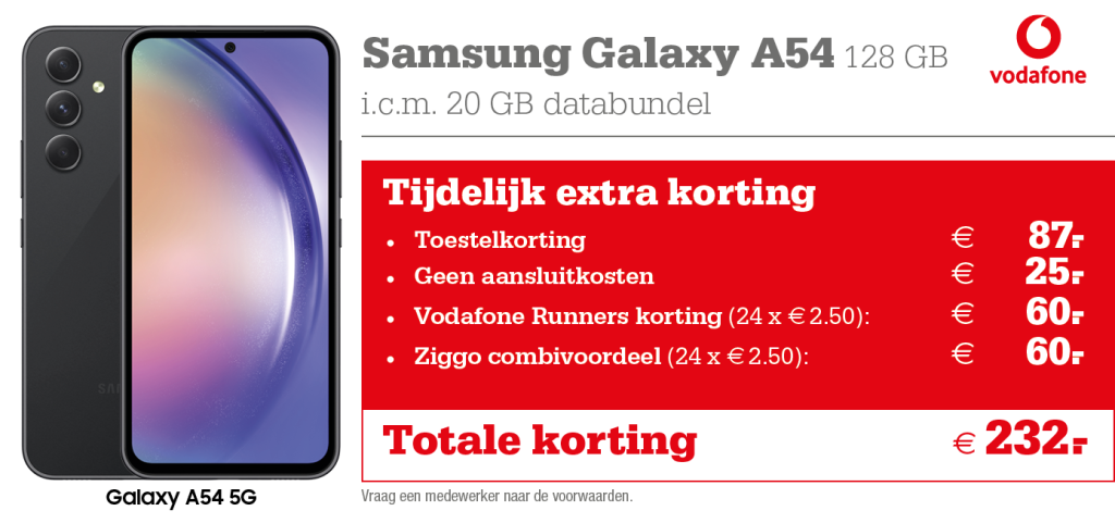 Samsung A54 aanbieding Vodafone Runners