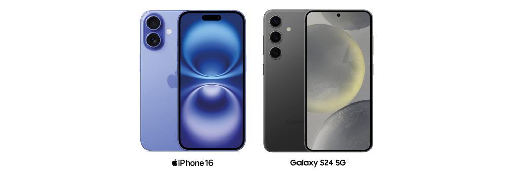 Header iPhone 16 versus Samsung Galaxy S24