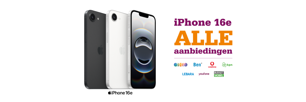 De beste iPhone 16e aanbiedingen met abonnement van Ben, KPN, Odido, Vodafone, Youfone, Lebara of Budget Mobiel.