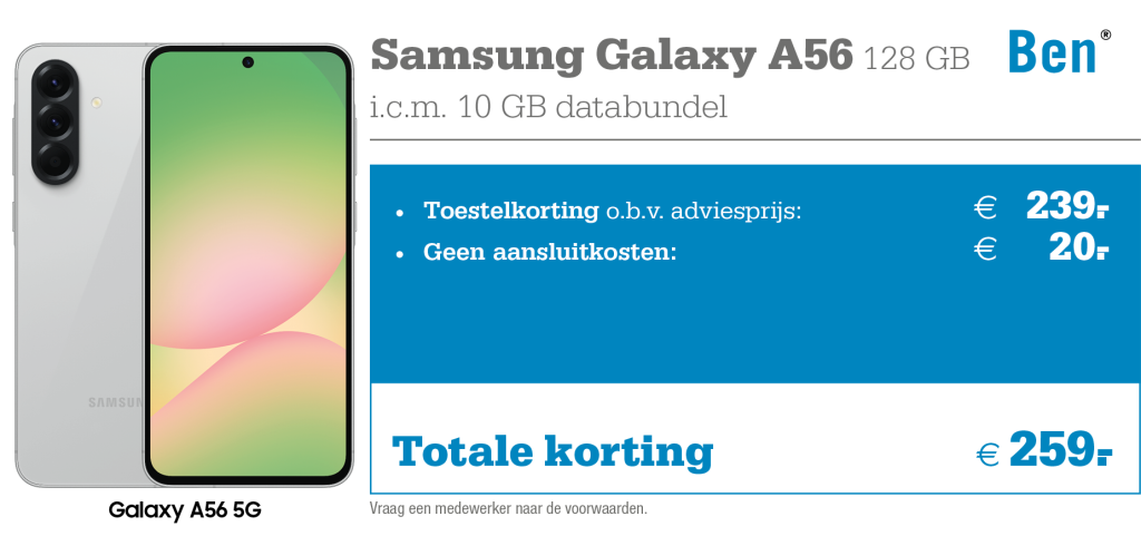 Samsung Galaxy A56 aanbieding met Ben