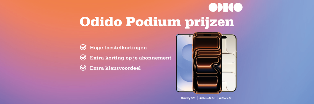 Odido Podium Prijzen: hoge kortingen op Smartphones, Sim Only en Internet & TV