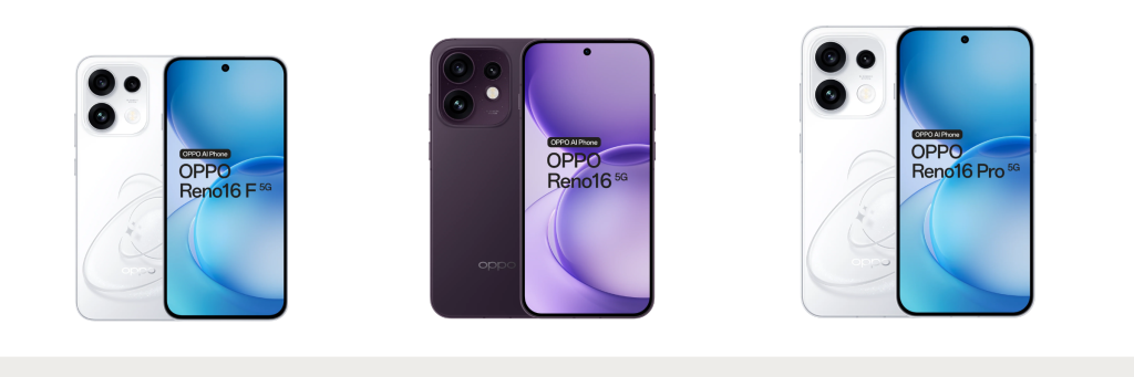 Oppo Reno 16 serie: Oppo Reno 16 F, Reno 16 en Reno 16 Pro